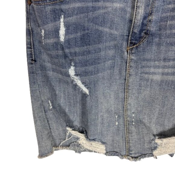 1822 Denim Womens Mini Denim Jean Skirt Medium Blue Distressed Ripped Grunge - Picture 3 of 12